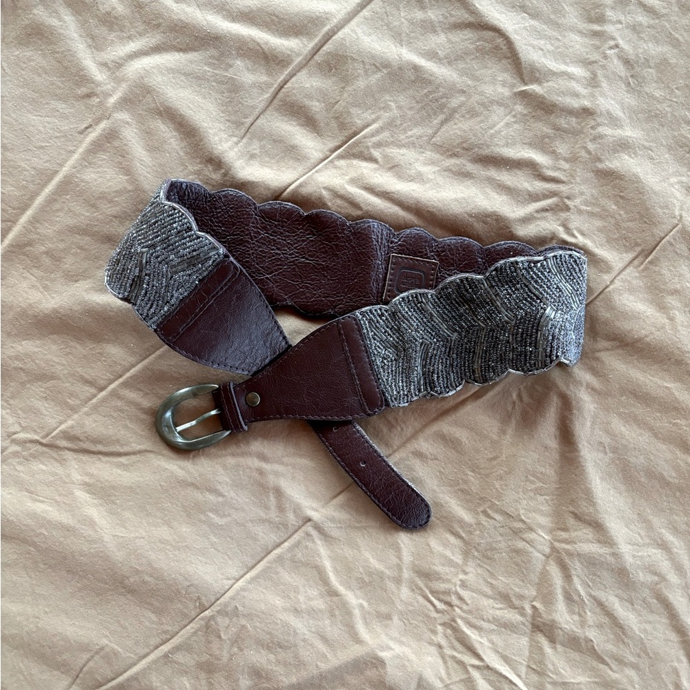 Beaded Leather Belt